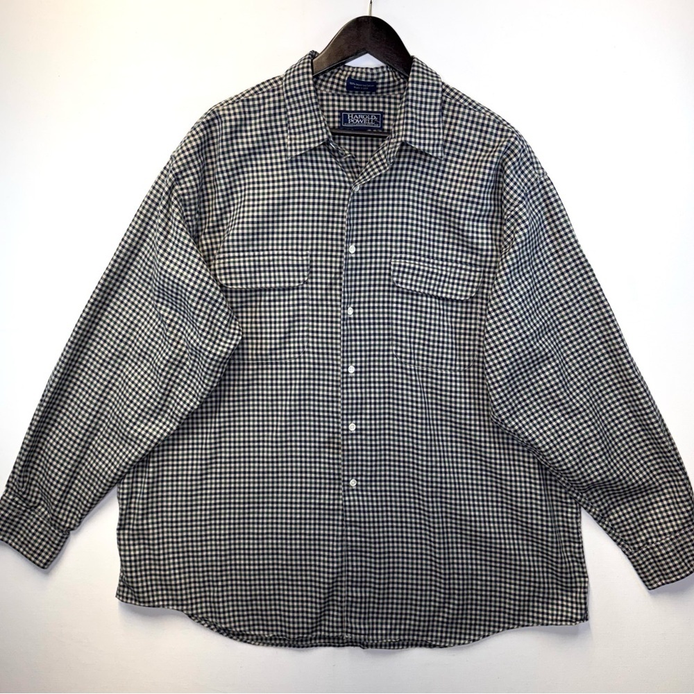 Harold Powell men’s size XXL flannel button down shirt blue green check‎ Casual
